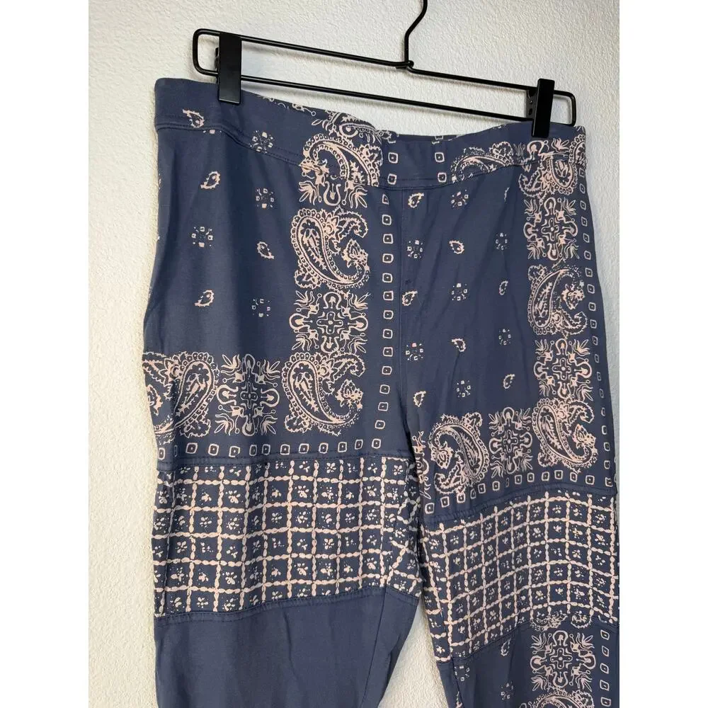 Free People Bandana Patchwork Leggings Boho Paisley Print Pants Size L